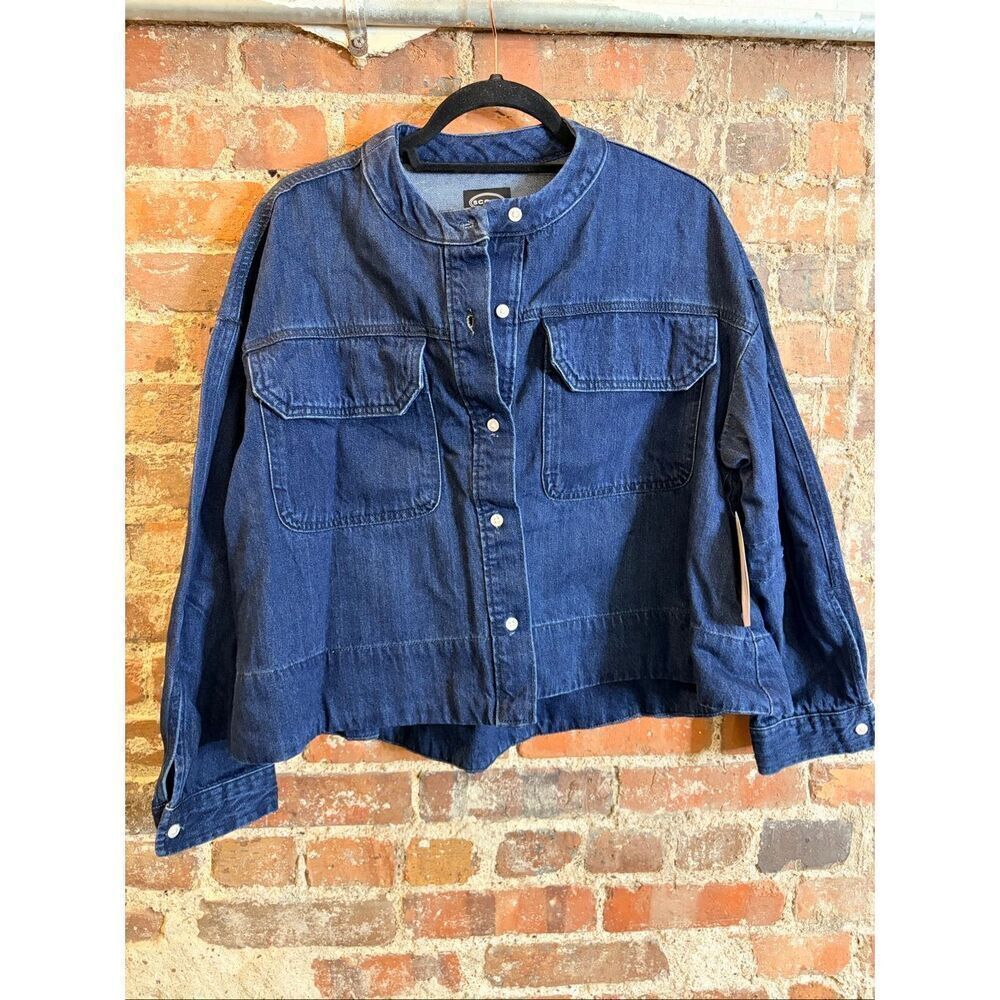 SCOOP • NWT • Extra Oversized Blue Denim Stretch Cropped Button Down Jacket • La